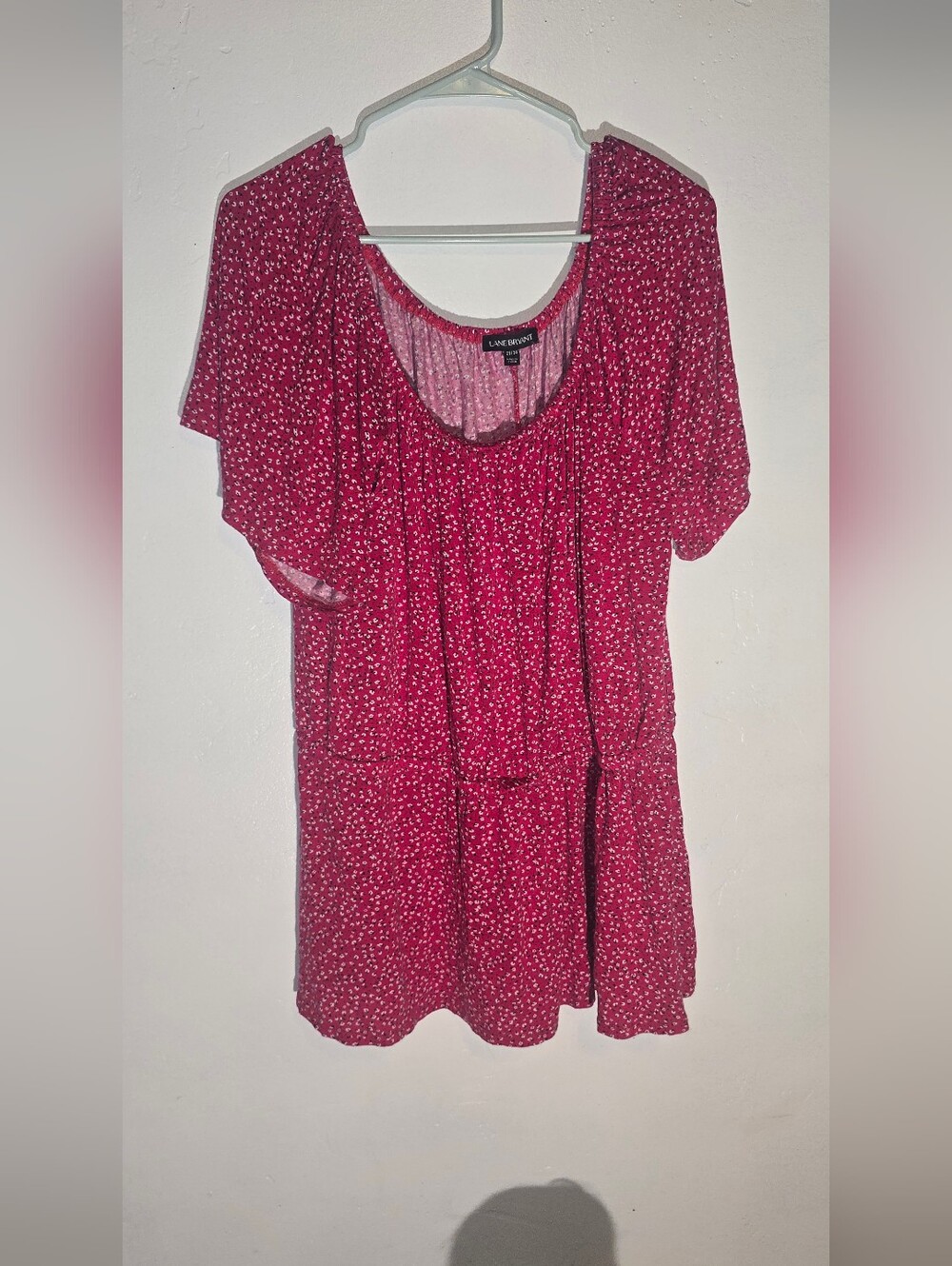 Lane Bryant Raspberry Pink Scoop-Neck Tunic with Tiny Floral Print